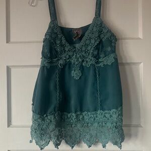Johnny Was Teal Embroidered Cami